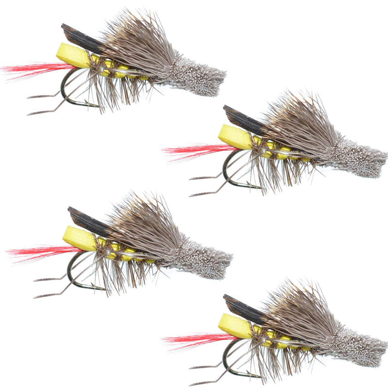 The Fly Fishing Place Dave's Hopper Trout Fly Fishing Flies - Yellow Foam Body Grasshopper Dry Fly - Set of 4 Flies Hook Size 8 - BeesActive Australia