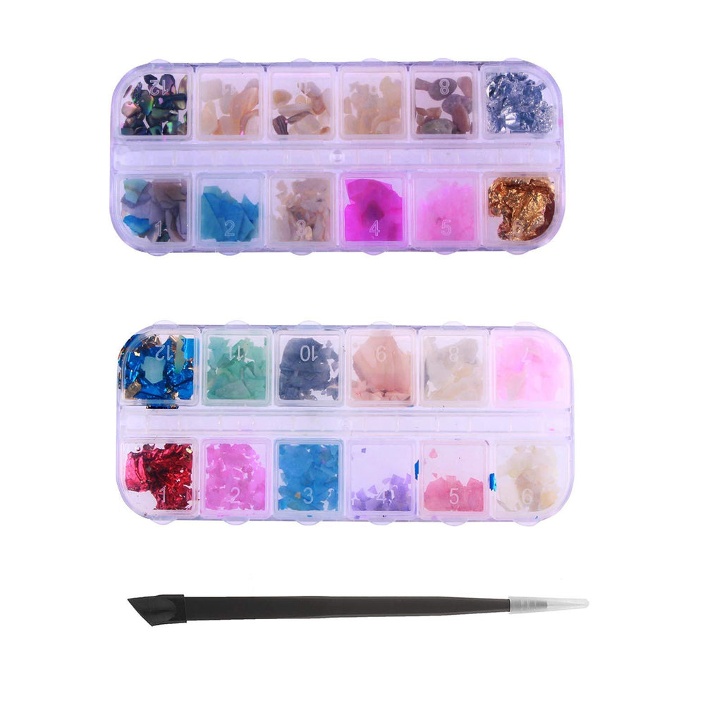 ONNPNN 2 Boxes Shell Sequins, Crushed Seashell Glitter with Double-head Tweezers, Nail Art Holographic Iridescent Mermaid Flakes, Irregular Slices Rhinestones Manicure Nail Decals for Salon Home - BeesActive Australia