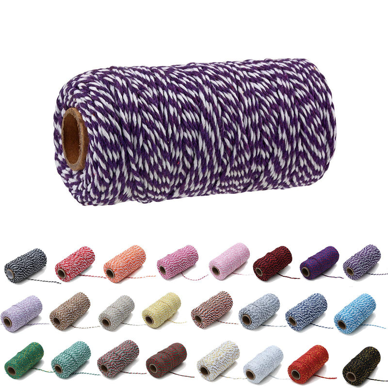 1 Roll 2mm 109 Yard Colourful Cotton Cord Bakers Twine DIY Crafts Gift Wrapping Christmas Wedding Home Decor String Rope (Dark Purple+White) Dark Purple+white - BeesActive Australia
