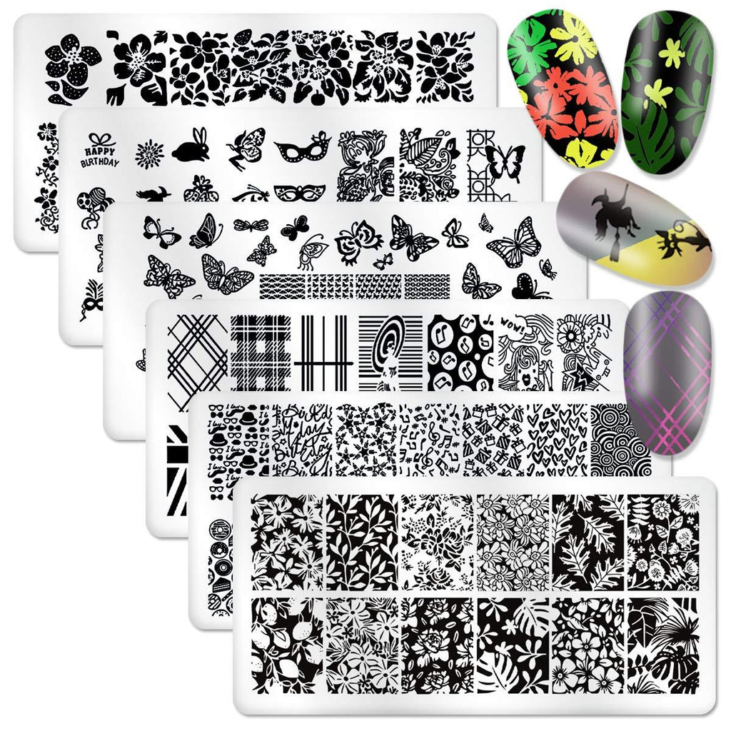 DANNEASY 6Pcs Nail Stamping Plate Set 1Nail Stamper 1Scraper 1Storage Bag Geometry Design Shape Splice Nail Template Image Plate Manicure Stamp Kit Kit 1 - BeesActive Australia