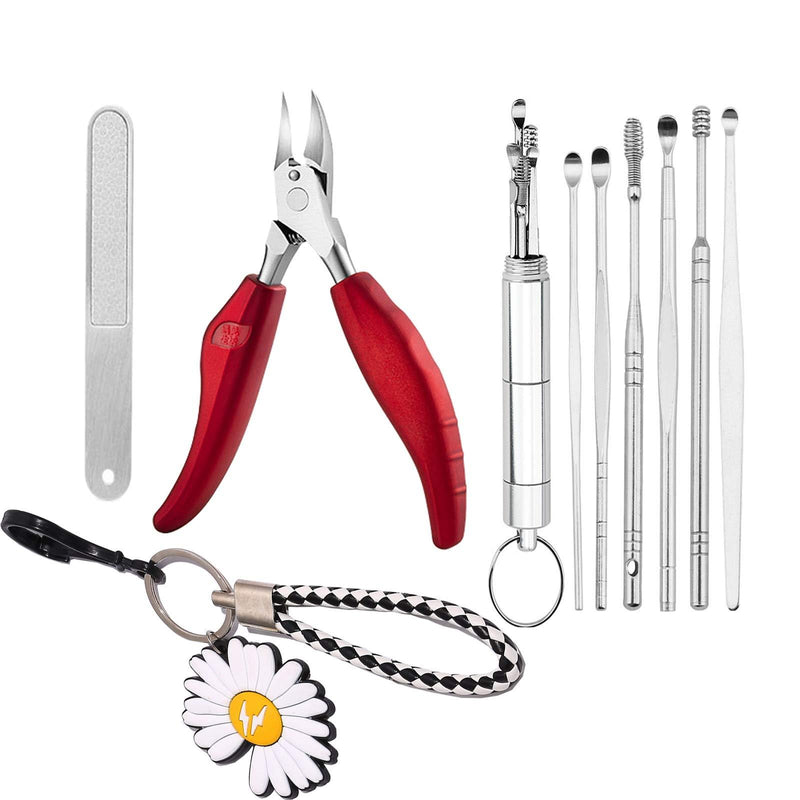 Ingrown Toenail Tool,Nail Clippers for Thick Nails,Ingrown Toenail Clippers,Toe Nail Clippers with Nail File and Portable 6-Piece Ear Spoon Suitable for All Men and Women (Red) RED - BeesActive Australia