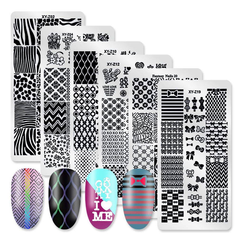 DANNEASY 6Pcs Nail Plate Stamping Set 1Nail Stamper 1Scraper 1Storage Bag Geometry Stripe Butterfly Design Nail Template Image Plate Manicure Stamp Kit Kit 1 - BeesActive Australia