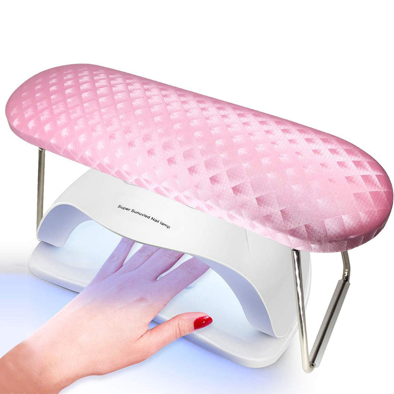 Nail Arm Rest Microfiber Leather Manicure Hand Pillow Stainless Steel Stand with No Slip Silicone Strip wolinspring Professional Nail Rest Cushion Table Desk Station for Nail Tech Use (Pink) - BeesActive Australia