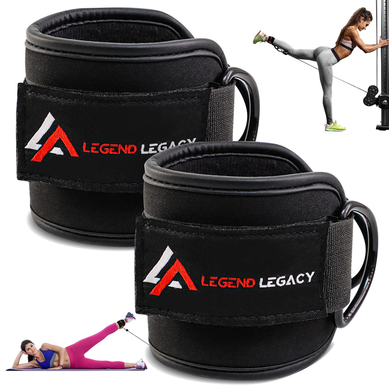 Legend Legacy Ankle Strap for Cable Machine Attachment, Leg Straps for Working Out - Thick Neoprene Padding, Double D-Ring Glute Kickback Ankle Strap Adjustable Fastening & Reinforced Stitching - PAIR Black - BeesActive Australia
