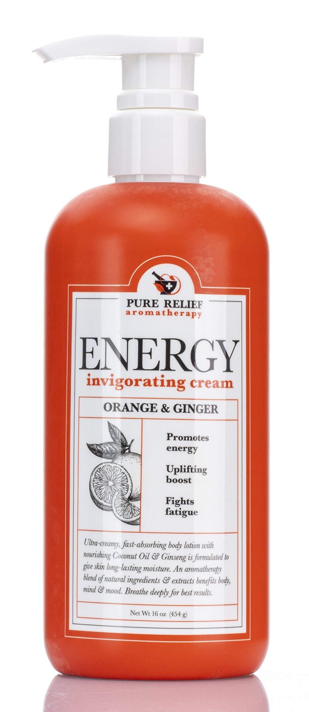 Orange-and-Ginger Energy Body Cream Aromatherapy Body Lotion with Coconut Oil, Ginseng Oil, Shea Butter Hydrating Natural Extracts Moisturize & Smooth Dry Skin by Pure Relief, 16 Oz. - BeesActive Australia