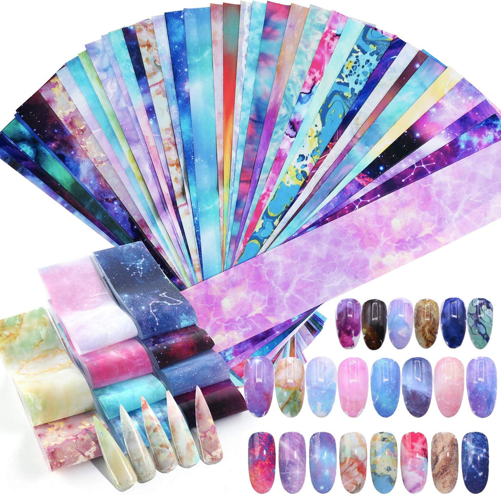 Nail Art Foil Transfer Stickers Marble Starry Sky Nail Design Decals for Women Girls Fingernail DIY Decoration 40 Sheets Marble Nail Sticker - BeesActive Australia