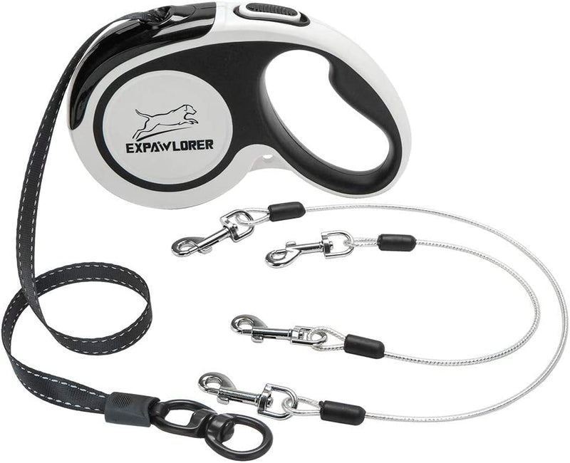EXPAWLORER Retractable Dog Leash - Chew Proof Double Dog Leash for 2 Dogs with 2 No Tangle Strong Wire Ropes, 16 ft Heavy Duty Dog Leash for Medium and Large Dogs Black&White - BeesActive Australia