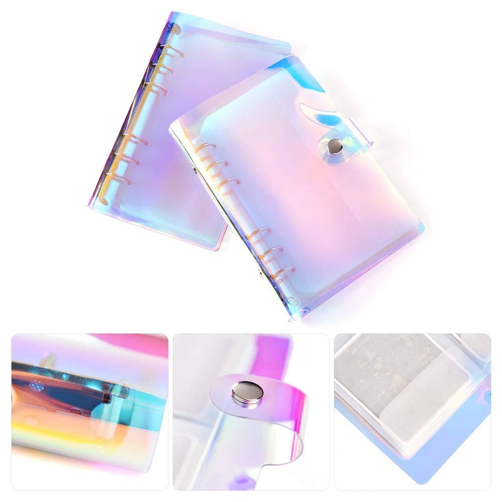 Rolabling 16 Slots Laser Rainbow Nail Art Storage Bag Stamping Plate Holder Nail Plate Organizer Template Case Removable - BeesActive Australia