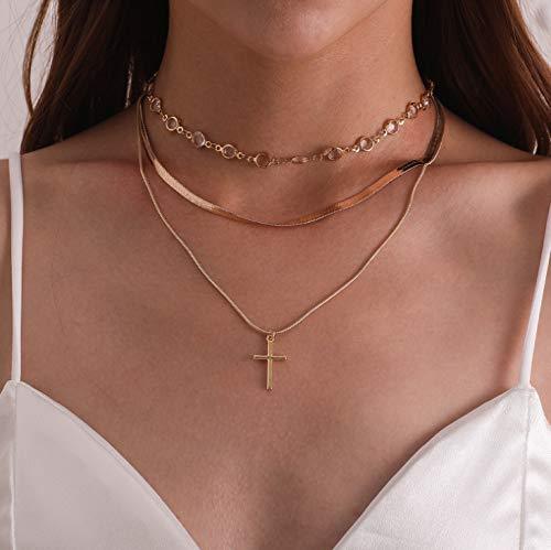 Adflyco Boho Jesus Pendant Layered Necklace Gold Crystal Necklaces Chain Jewelry for Women and Girls - BeesActive Australia