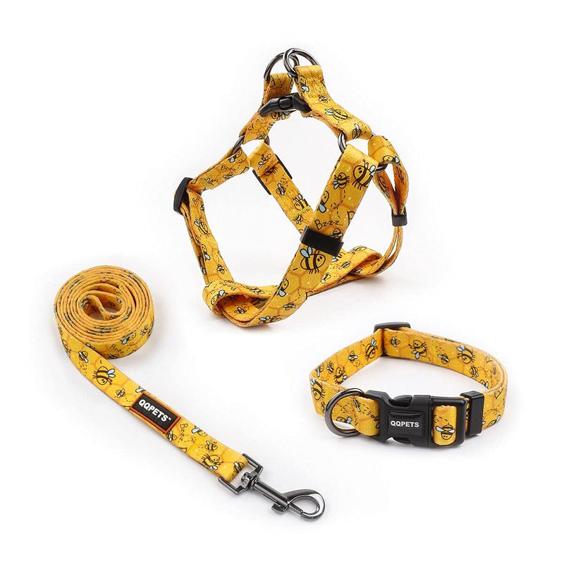 QQPETS Dog Harness Collar Leash - No Pull Pet Adjustable Back Clip Halter Basic Collar Heavy Duty 5FT Anti-Twist Leash for Extra Small Puppy Medium Large Breed Training Easy Walk Running Yellow Bee S - BeesActive Australia