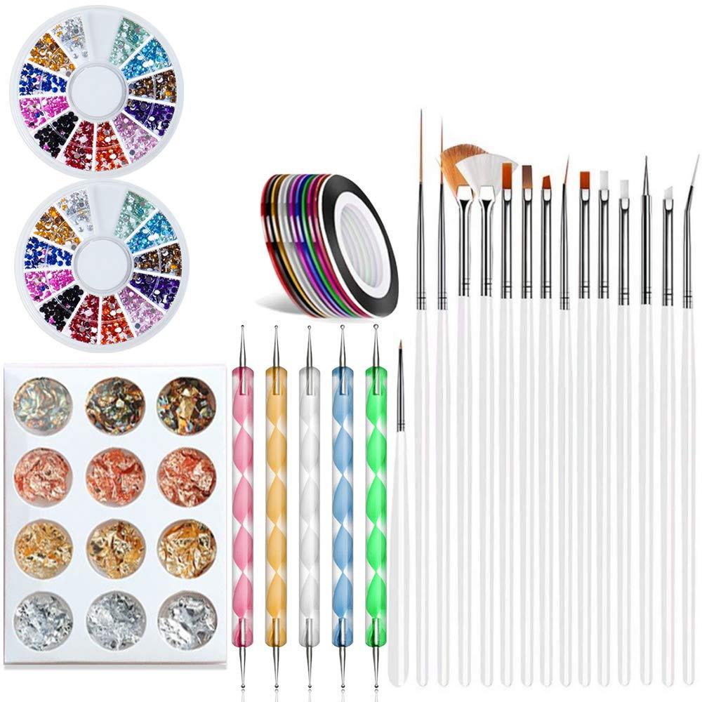 Nail Art Supplies Kit, Nail Art Brushes Kit with Nail Dotting Pen,Nail Painting Brushes,Manicure Tapes, Color Rhinestones（White） - BeesActive Australia