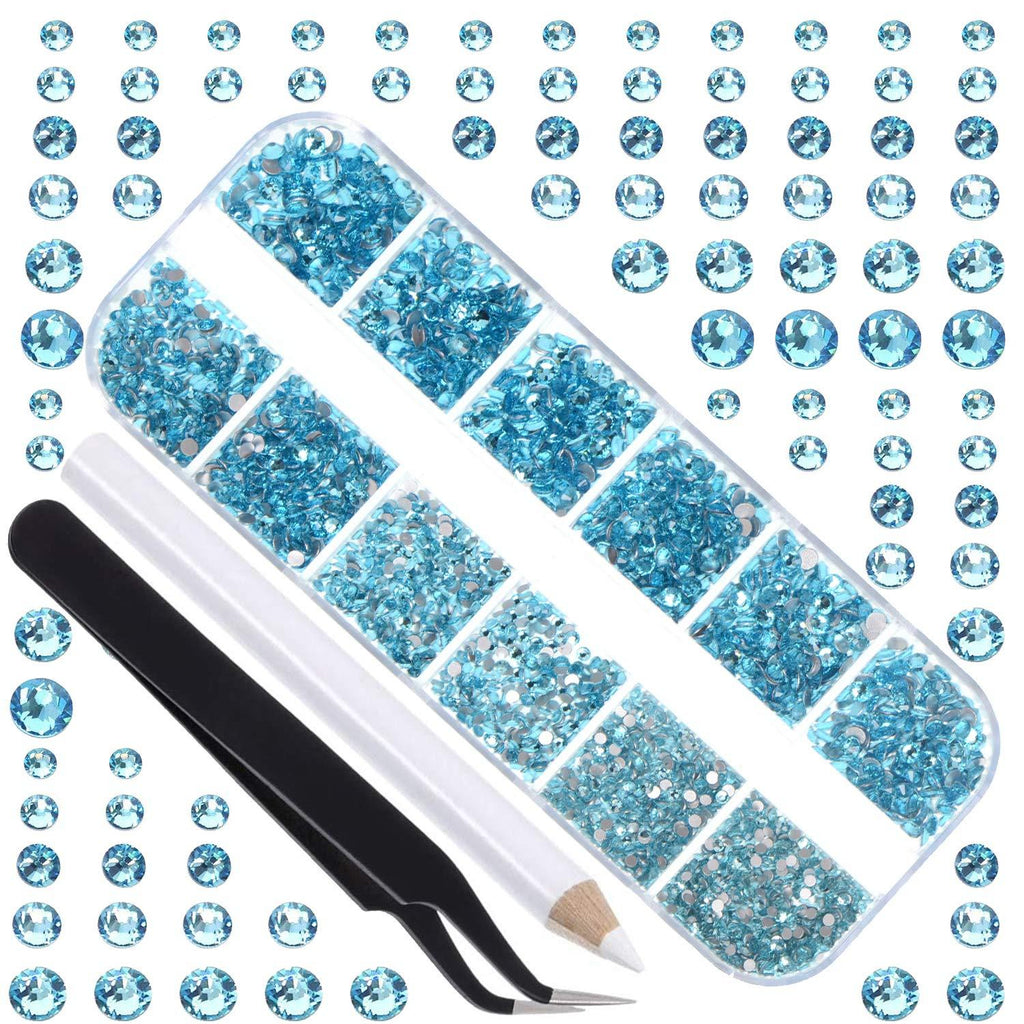 LPBeads 3456 Pieces 6 Sizes Aquamarine Flat Back Round Crystal Rhinestones for Crafts Nails Art Face Makeup Clothes DIY with Pick Up Tweezers and Picking Pen Mix SS4 5 6 8 10 12 - BeesActive Australia