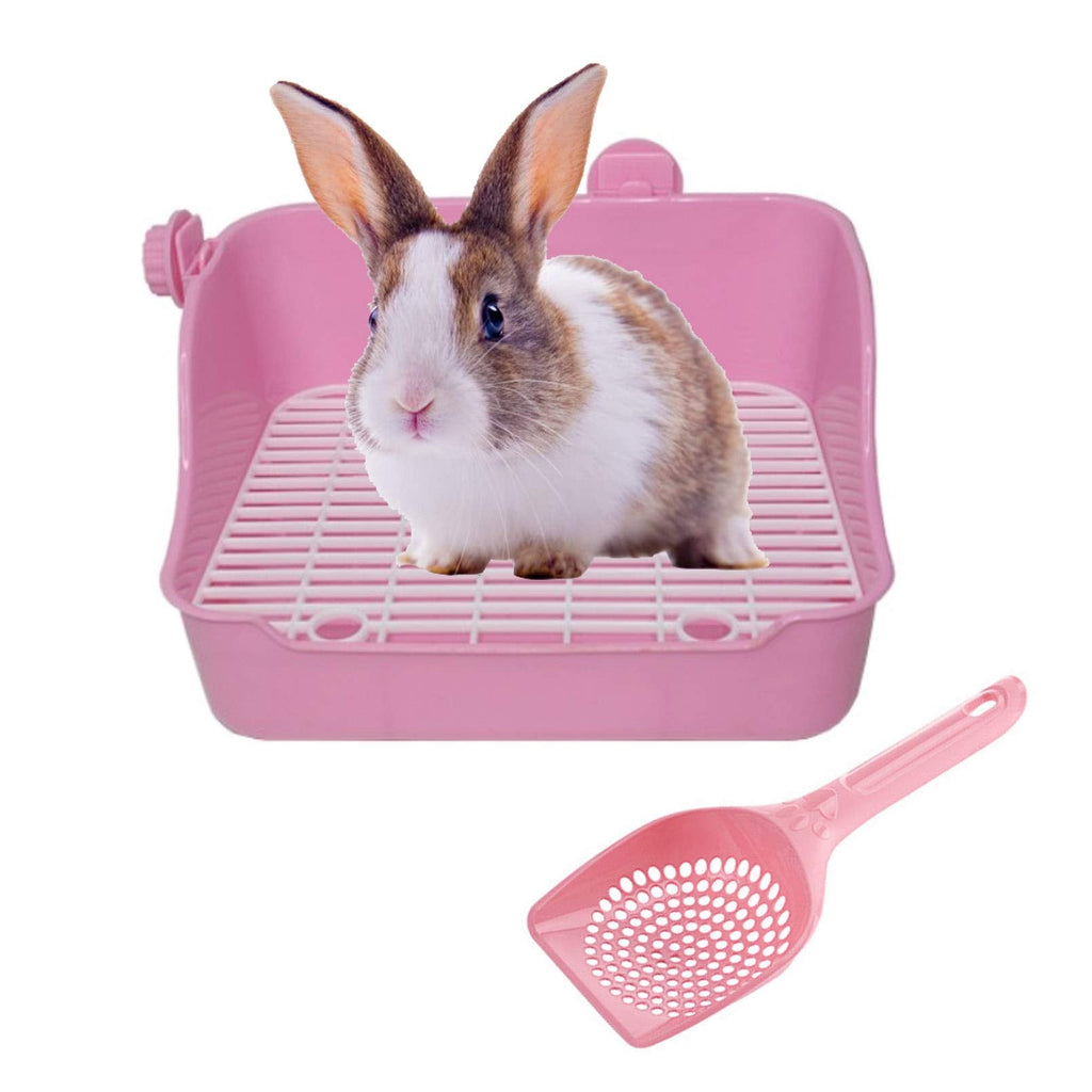 Small Animal Rabbit Litter Toilet, Plastic Square Cage Box, Corner Pan with Grate, Potty Training for Bunny, Guinea Pigs, Chinchilla, Ferret, Galesaur, Hamster Pink - BeesActive Australia