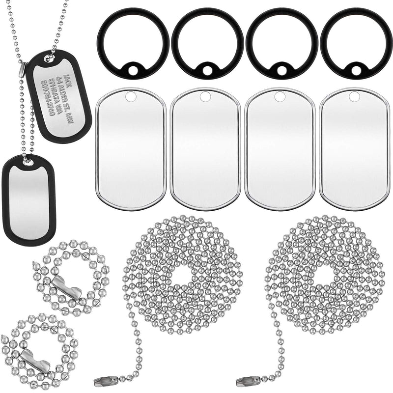 Weewooday 4 Pieces Military Dog Tag Silencer Silicone Round Rubbers Army Dog Tag Silencer Set Complete with 4 Steel Ball Chains & 4 Blank Dog Tags, Black - BeesActive Australia