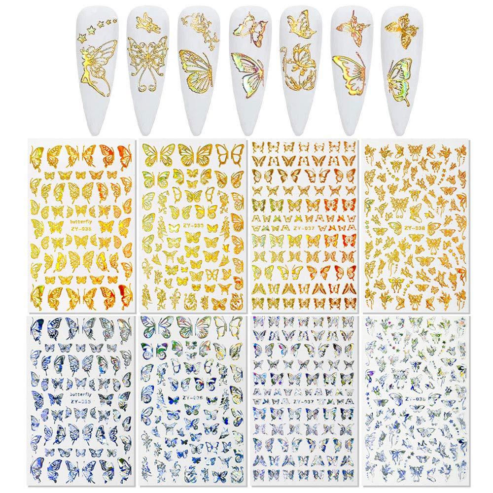 Butterfly Nail Art Stickers Decals Supplies 8 Sheets 3D Self-Adhesive Fashion Butterfly Nail Design Acrylic Decorations for Women Girls Kids DIY Nail Accessories Manicure Tips - BeesActive Australia