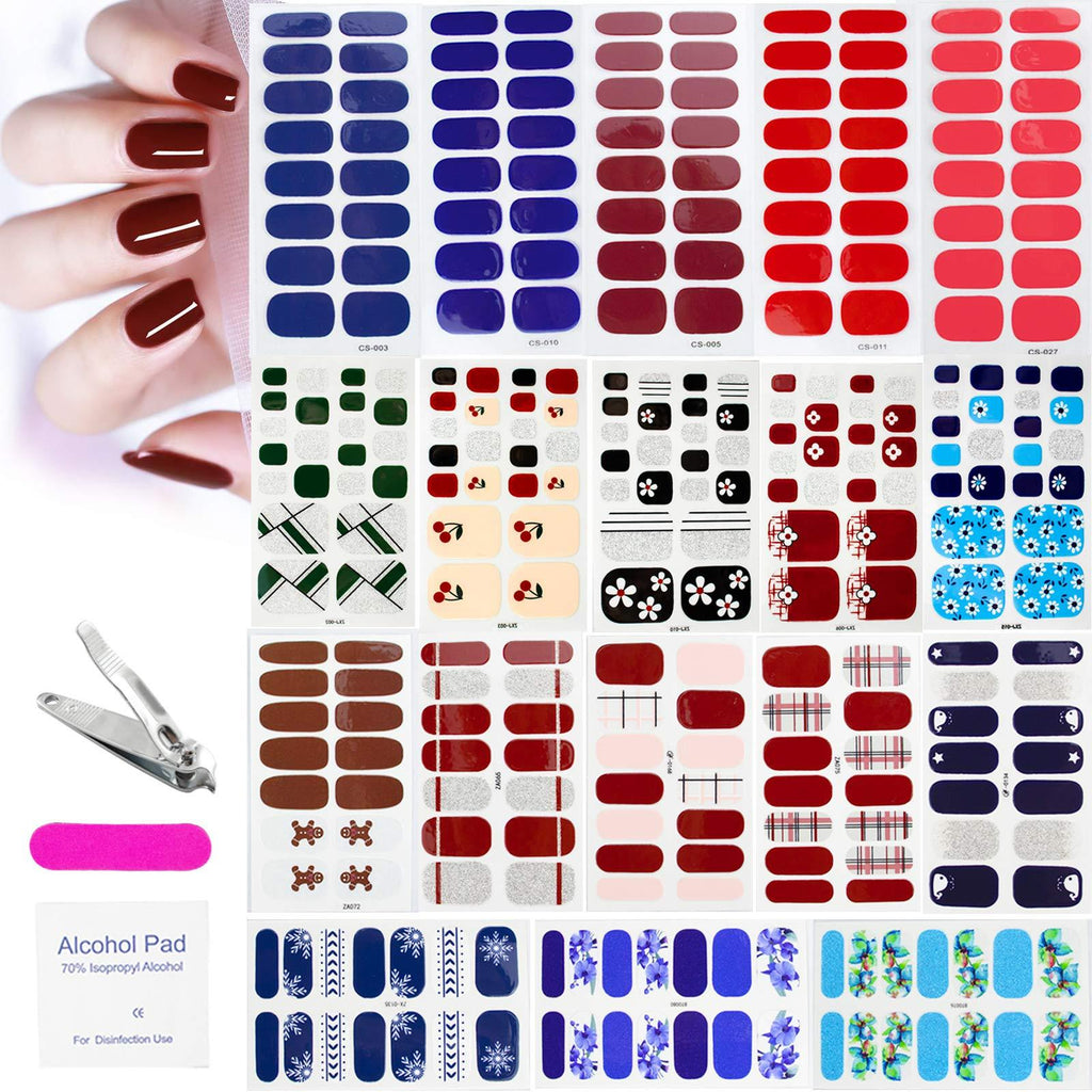 Nail Polish Strips and Toe Nail Stickers for Women & Girls -18 Sheets Nail Polish Stickers with Nail File - Self-Adhesive Nail Stickers Full Nail Wraps for Daily or Professional Use - BeesActive Australia