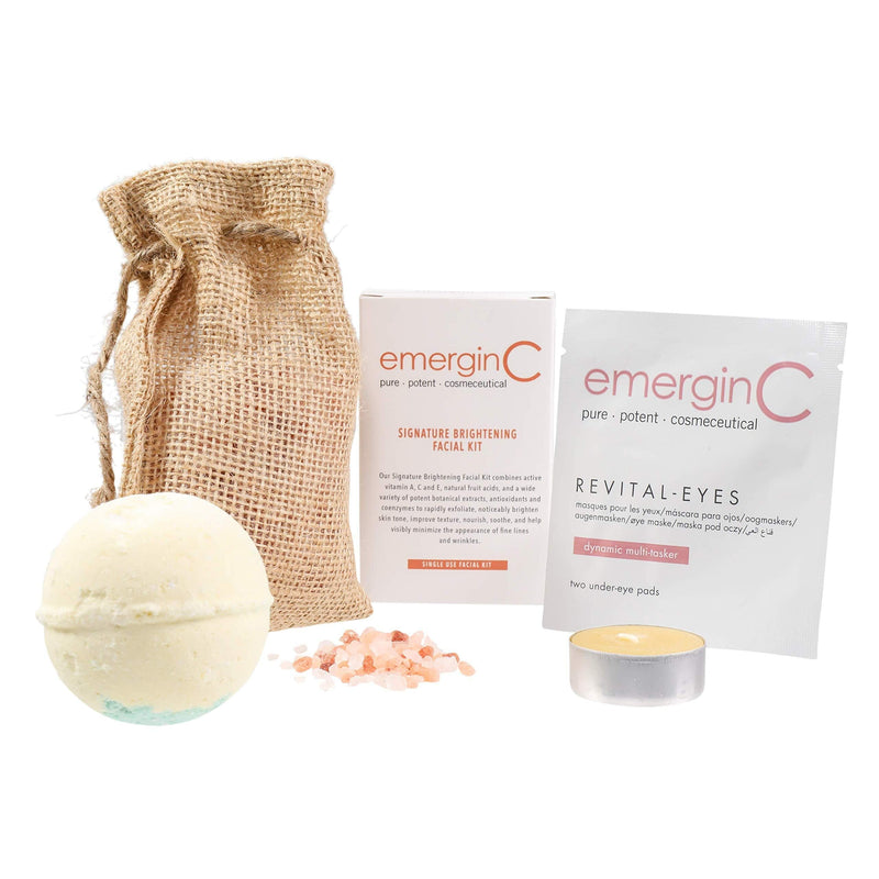 emerginC Scientific Signature At-Home Luxury Spa Kit - 5-Piece Skincare + Self Care Set - Brightening Facial Kit, Revital-Eyes Mask, Essential Oil Bath Bomb, Himalayan Bath Salts + Beeswax Candle - BeesActive Australia