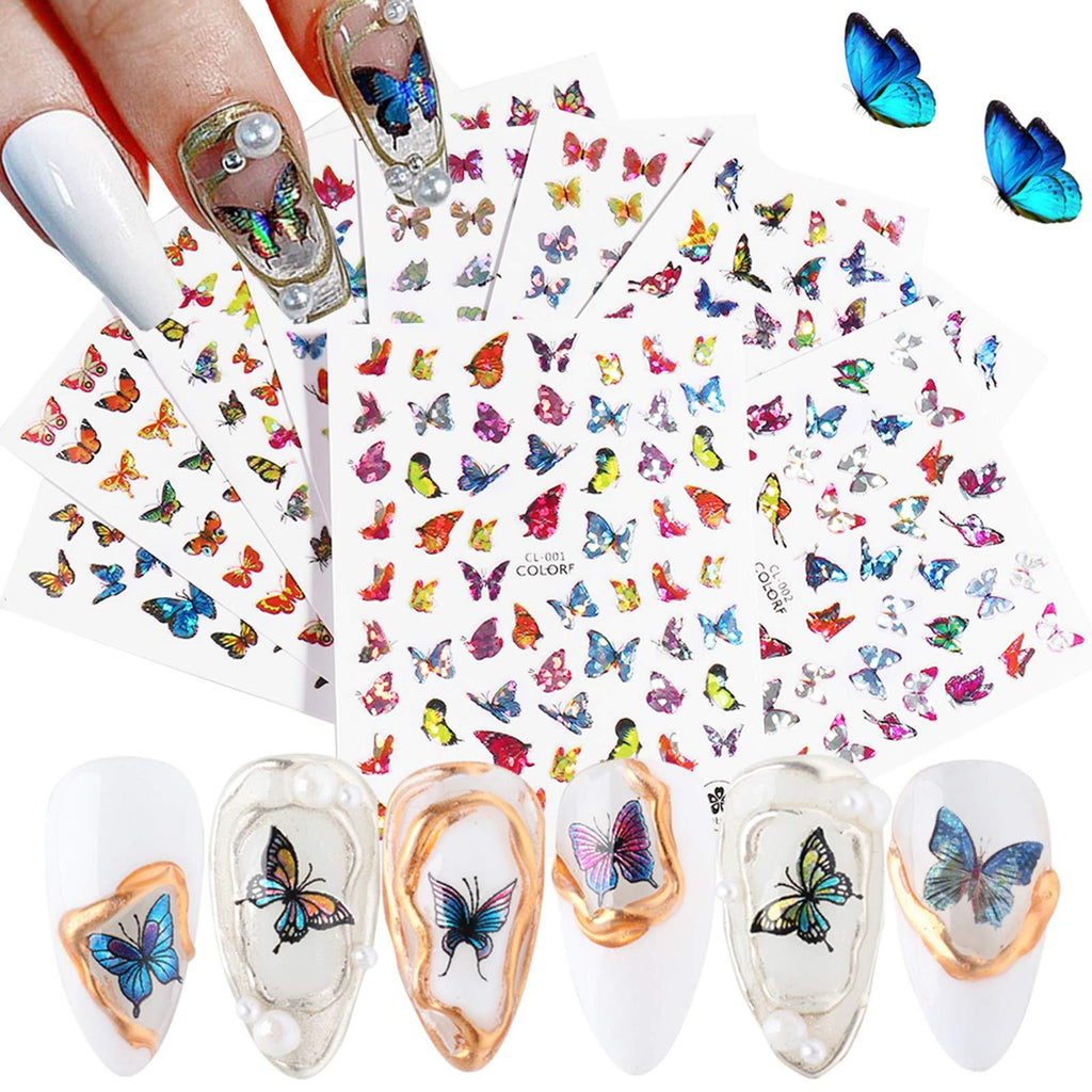 Butterfly Nail Stickers for Acrylic Nails Butterfly Nail Art Stickers Color Laser 3D Butterfly Shapes Nail Decals for Nail Art Foils Adhesive Butterflies Designs Nail Transfer Manicure Decor(9 Sheets) - BeesActive Australia