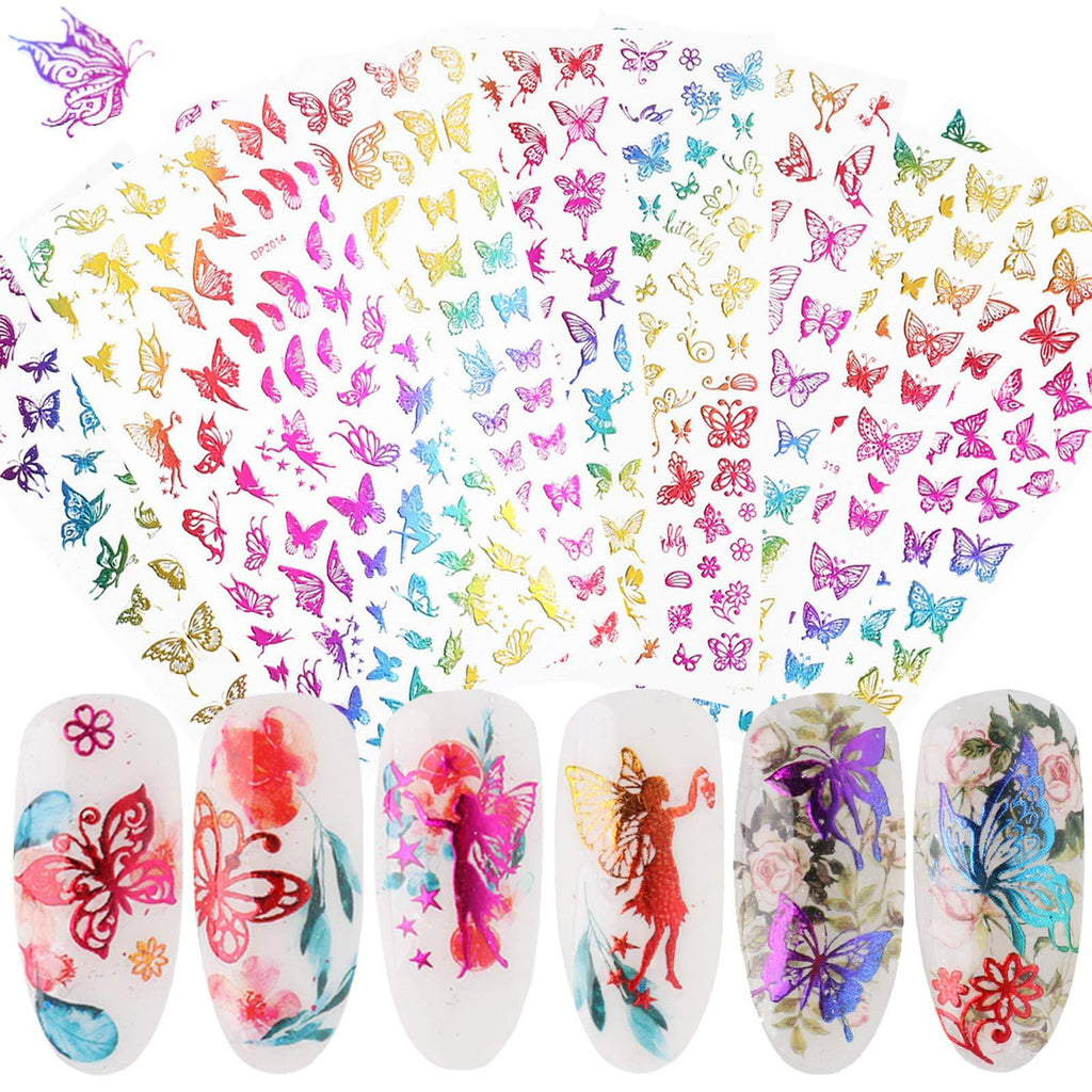 Butterfly Nail Art Stickers Color Laser Butterfly Nail Decals for Acrylic Nails Design Self-Adhesive 3D Butterflies Nail Sticker Nail Art Supplies Foil Nail Art Butterfly Design Stickers (8 Sheets) - BeesActive Australia