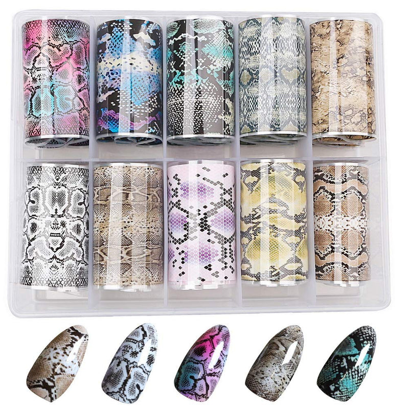 Pimoys 10 Rolls Snake Nail Foil Stickers Holographic Snake Skin Nail Transfer Foils,Snake Print Nail Decals Python Pattern Nail Decals Manicure Tips Accessory for Women Animal Skin - BeesActive Australia