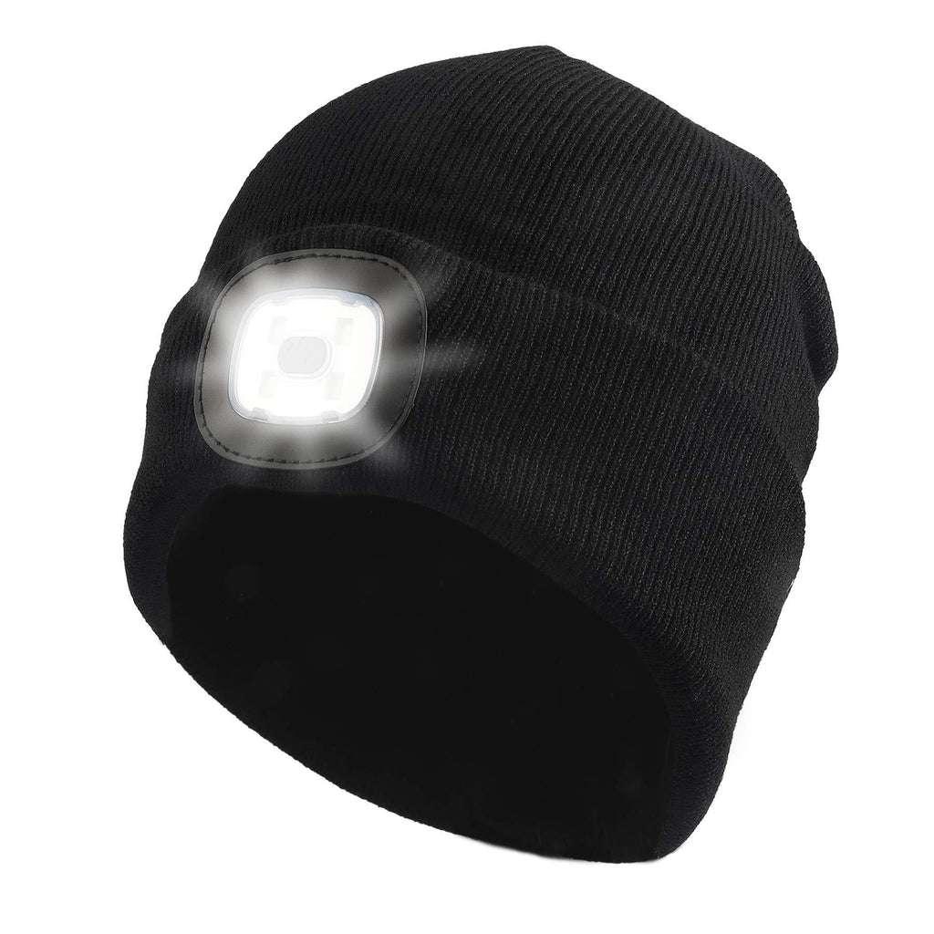 RIDEIWAKE Beanie Hat with Light Headlamp Rechargeable Flashlight Cap Winter Knitted Lighted Hat Valentines Birthday Fathers Day Fishing Camping Gifts for Men Husband Him Women Boyfriend Wife(Black) 1-Black - BeesActive Australia