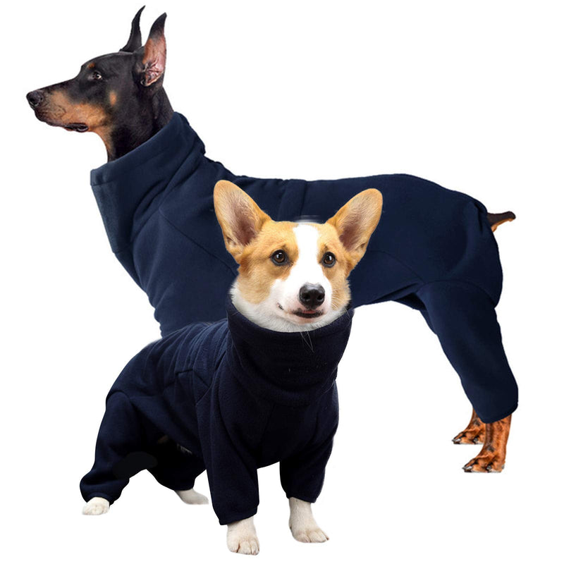 ROZKITCH Dog Winter Coat Soft Fleece Pullover Pajamas, Pet Windproof Warm Cold Weather Jacket Vest Cozy Onesie Jumpsuit Apparel Outfit Clothes for Small, Medium, Large Dogs Walking Hiking Travel Sleep S:Chest Girth-21.2in Dark Blue - BeesActive Australia