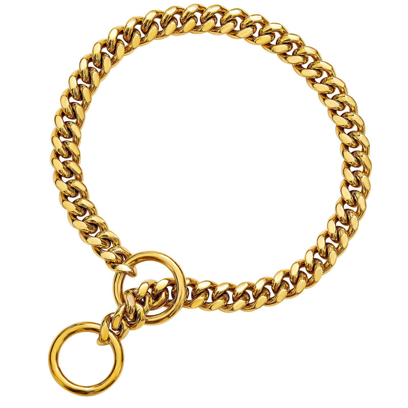 txprodogchains 18K Gold Chain Dog Collar 10MM Cuban Link Chain Stainless Steel Metal Links Walking Training Collar for Small Medium Large Dogs 10in to 24in 20" (Neck Fits 16"-18") - BeesActive Australia
