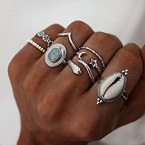 Sither 8 Pcs Snake Ring Pack for Women Rings Set Knuckle Rings Silver Bohemian Rings Vintage Crystal Rings Joint Knot Ring Sets for Teens Party Fesvital Jewelry Gift - BeesActive Australia