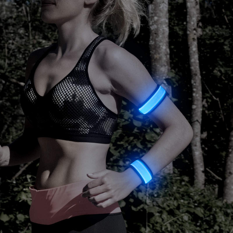 Higo Adjustable LED Armbands for Running - Glow in The Dark Elastic LED Wristbands, Light Up Arm Bands for Joggers, Cyclists, Runners, Campers (2 Pack) Blue - BeesActive Australia