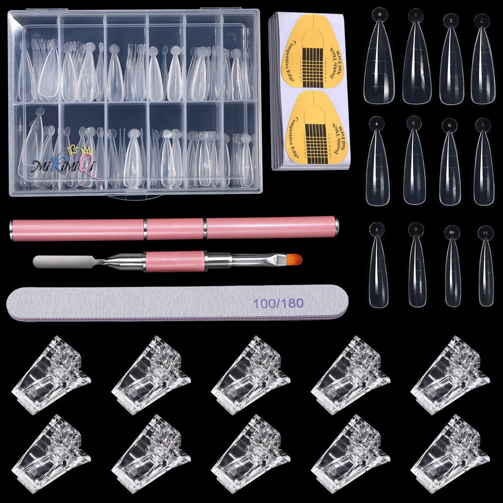 MIKIMIQI Dual Nail Forms Set 120Pcs Stiletto Gel Nail Molds 100PCS Nail Art Extension Guide Form Tool 10Pcs Poly Gel Quick Building Nail Tips Clip 1Pc Dual-Ended Brush Nail File for Manicure - BeesActive Australia