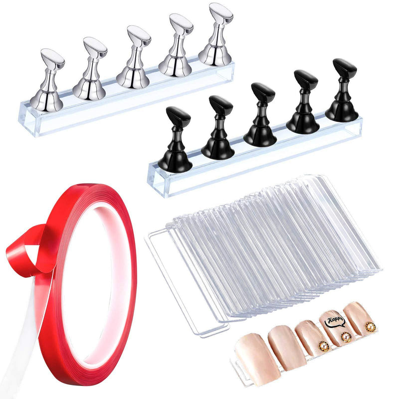 Acrylic Nail Display Stand,2 Sets Nail Practice Holder Magnetic Practice Stands Fingernail DIY Nail Art Stand for False Nail Tip Training Display Manicure Tool Salon Color Chart 4pc - BeesActive Australia