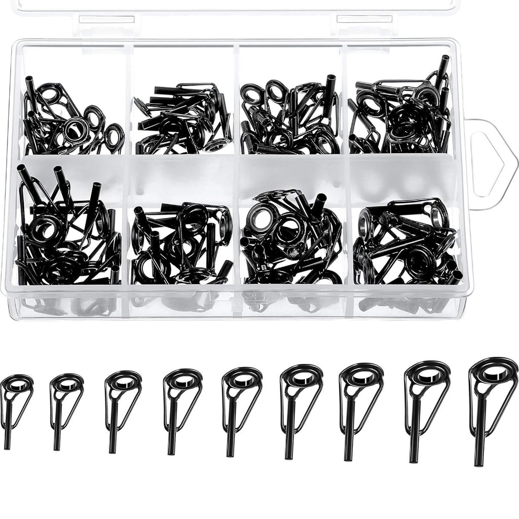 Outus 80 Pieces Fishing Rod Tip Repair Kit Stainless Steel Ceramic Ring Guide Tips Rod Guide Replacement Tip for Sea Fishing 8 Sizes Black - BeesActive Australia