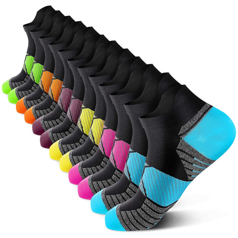 PAPLUS Compression Running Socks Women (6 Pairs), Ankle Athletic Socks Low Cut with Arch Support Mix of Colors(6 Pairs) Small-Medium - BeesActive Australia