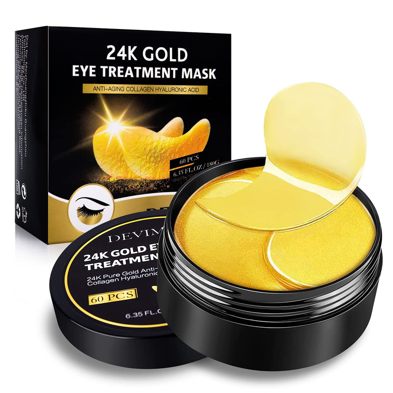 DEVIMIC 24K Gold Under Eye Mask, 60Pcs Under Eye Patches Eye Pads for Fine Lines and Wrinkles Treatment, Reduce Puffy Eyes and Dark Circles, Anti-Aging and Refresh Your Skin - BeesActive Australia