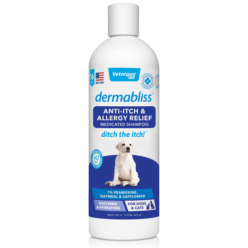 VETNIQUE LABS Dermabliss Dog Anti-Itch & Allergy Relief, Medicated Shampoos, Hot Spot, Benzoyl Peroxide Help Relieve Irritated Skin - Ditch The Itch Itch Relief 16oz Shampoo - BeesActive Australia