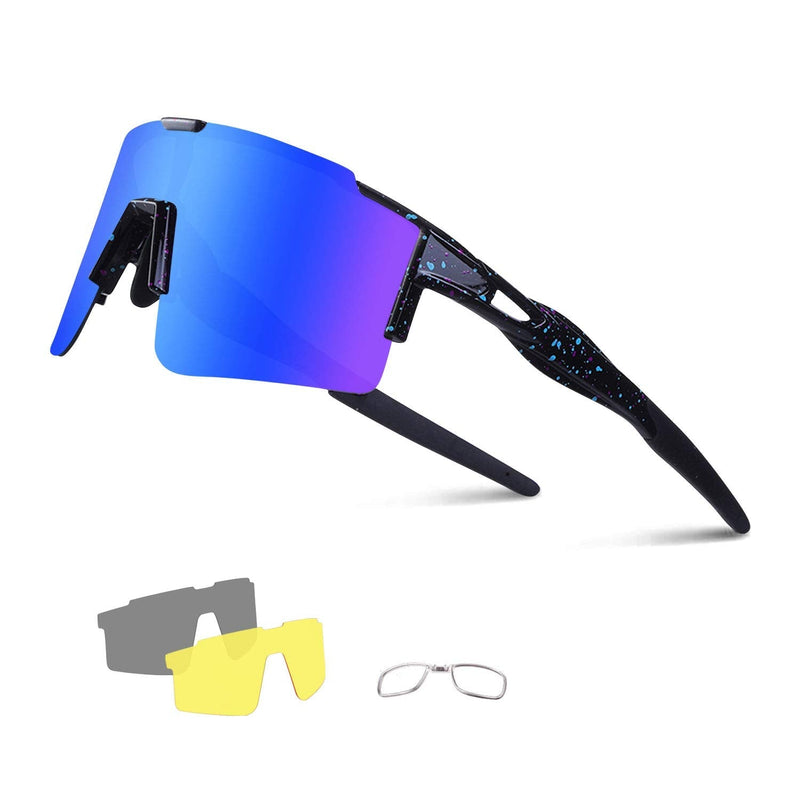 Polarized Cycling Sunglasses Sports Glasses for Men Women with 3 Interchangeable Lenses for Running Golf Baseball Sunglasses Black Light&blue - BeesActive Australia