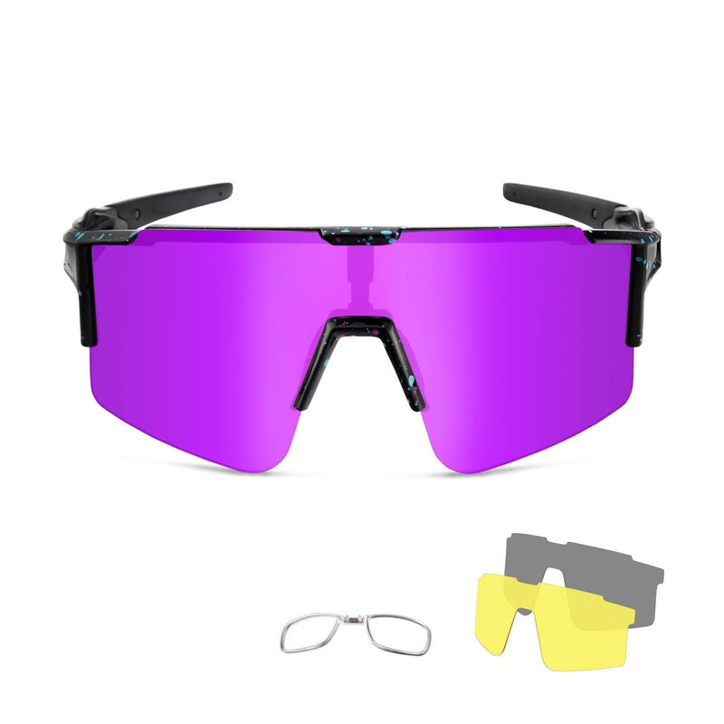 Xiyalai Cycling Sports Sunglasses,Polarized Sunglasses with 3 Interchangeable Lenses,Baseball Running Fishing Golf Black Light&purple - BeesActive Australia