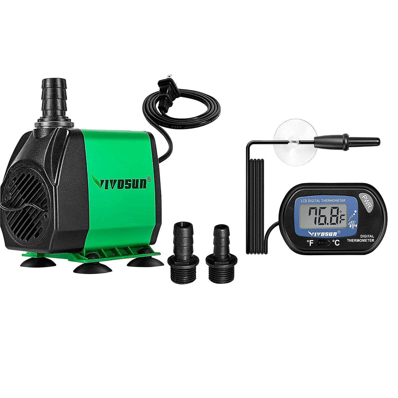VIVOSUN 800GPH Submersible Pump & 1-Pack LCD Digital Aquarium Thermometer, Ultra Quiet Water Pump with 10ft High Lift, for Fish Tank, Pond, Aquarium, Statuary, Hydroponics - BeesActive Australia