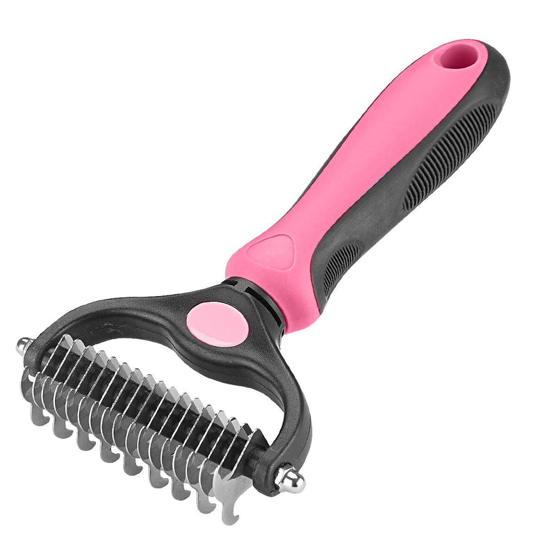 XLCL pet Pet Grooming Tool - 2 Sided Undercoat Rake for Cats and Dogs - Safe Dematting Comb for Easy Mats & Tangles Removing - No More Nasty Shedding and Flying Hair pink other - BeesActive Australia