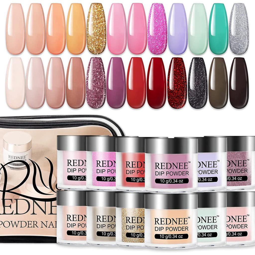 REDNEE Quick Dry Dip Powder Nail Kit Starter 24 Colors Nude Glitter New Advanced Formula Dipping System Gift Set RE14 - BeesActive Australia