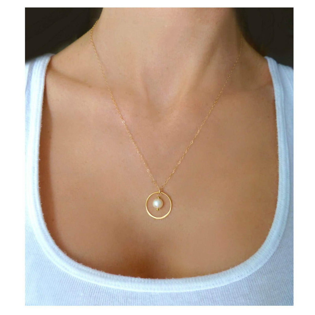 TseanYi Circle Pearl Necklace Chain Tiny Pearl Pendant Necklace Karma Eternity Chain Necklaces Jewelry for Women and Girls (Gold) Gold - BeesActive Australia