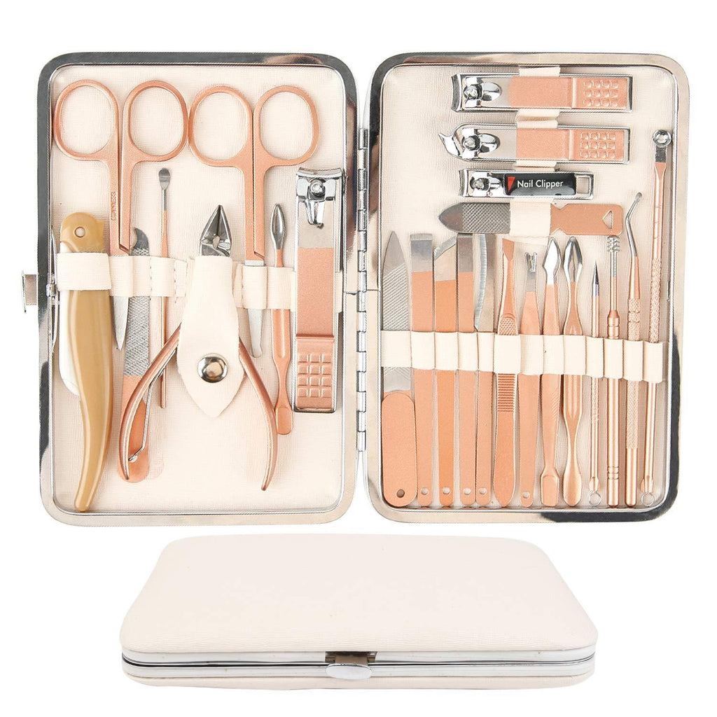 Manicure set, 25 in 1 stainless steel professional pedicure set, nail clippers, professional beauty set, nail tools and luxury suitcase set rose gold - BeesActive Australia