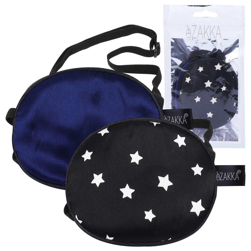 eZAKKA Eye Patches for Adults Kids, 2 Pieces Silk Elastic Lazy Eye Patch for Amblyopia Strabismus (L, Black with Star+Navy) L - BeesActive Australia