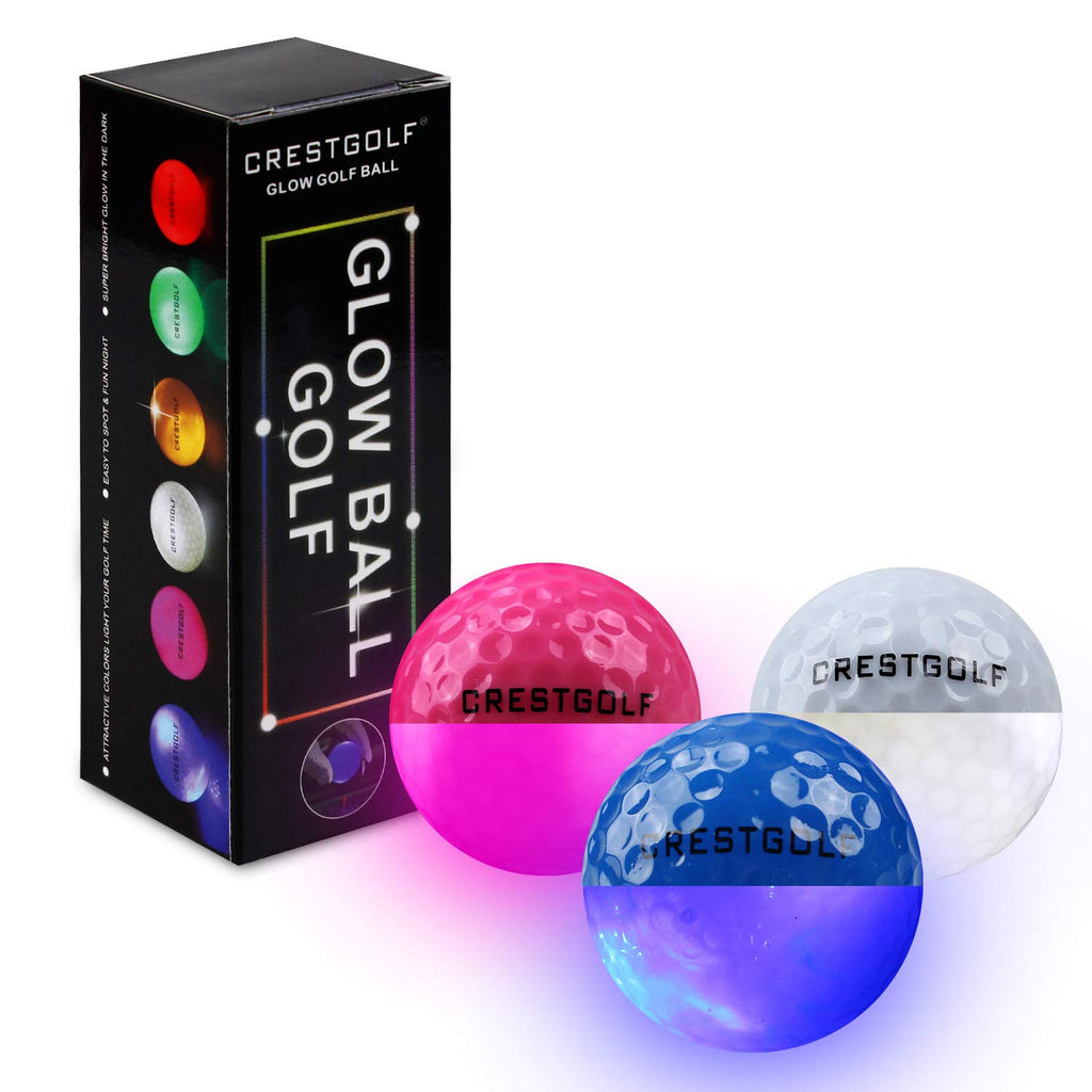 Crestgolf Flashing Glowing Golf Ball,Night Glow Flash Light up LED Golf Ball,six Color for Your Choice Pink+Blue+White,3pcs - BeesActive Australia