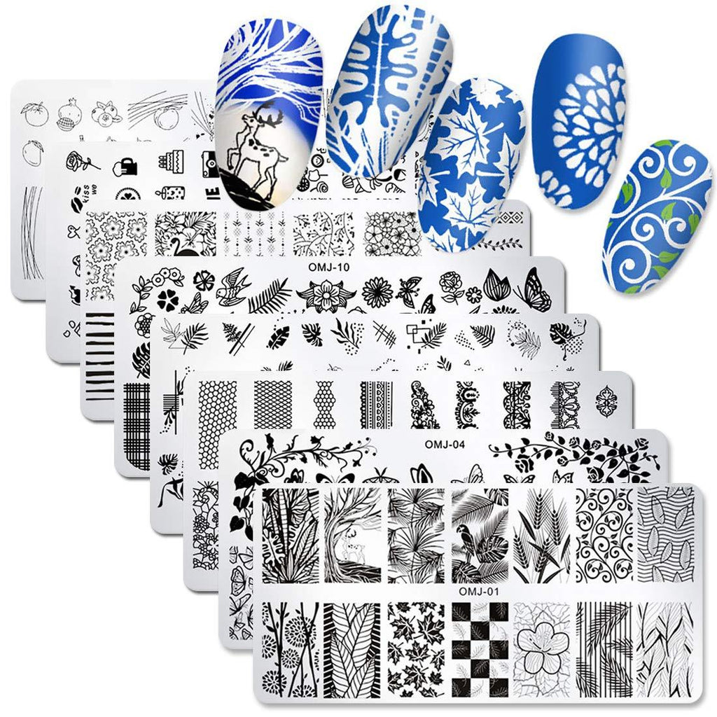 SILPECWEE 8Pcs Nail Template Image Plate Set Lace Butterfly Flower Design Nail Art Stamping Plate Manicure Accessories No2 - BeesActive Australia