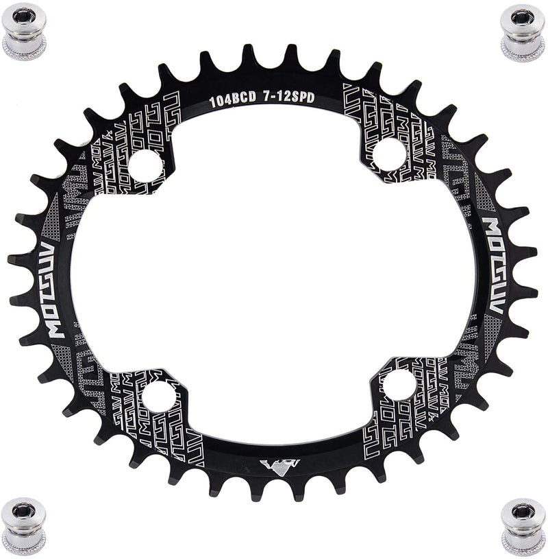 YBEKI 30T 32T 34T 36T 38T 40T 42T 44T 46T 48T 50T 52T Chainring 104BCD Round Oval Narrow Wide Single Bike Chainring for 8 9 10 11 Speed Mountain Bike Road Bike MTB BMX black oval - BeesActive Australia