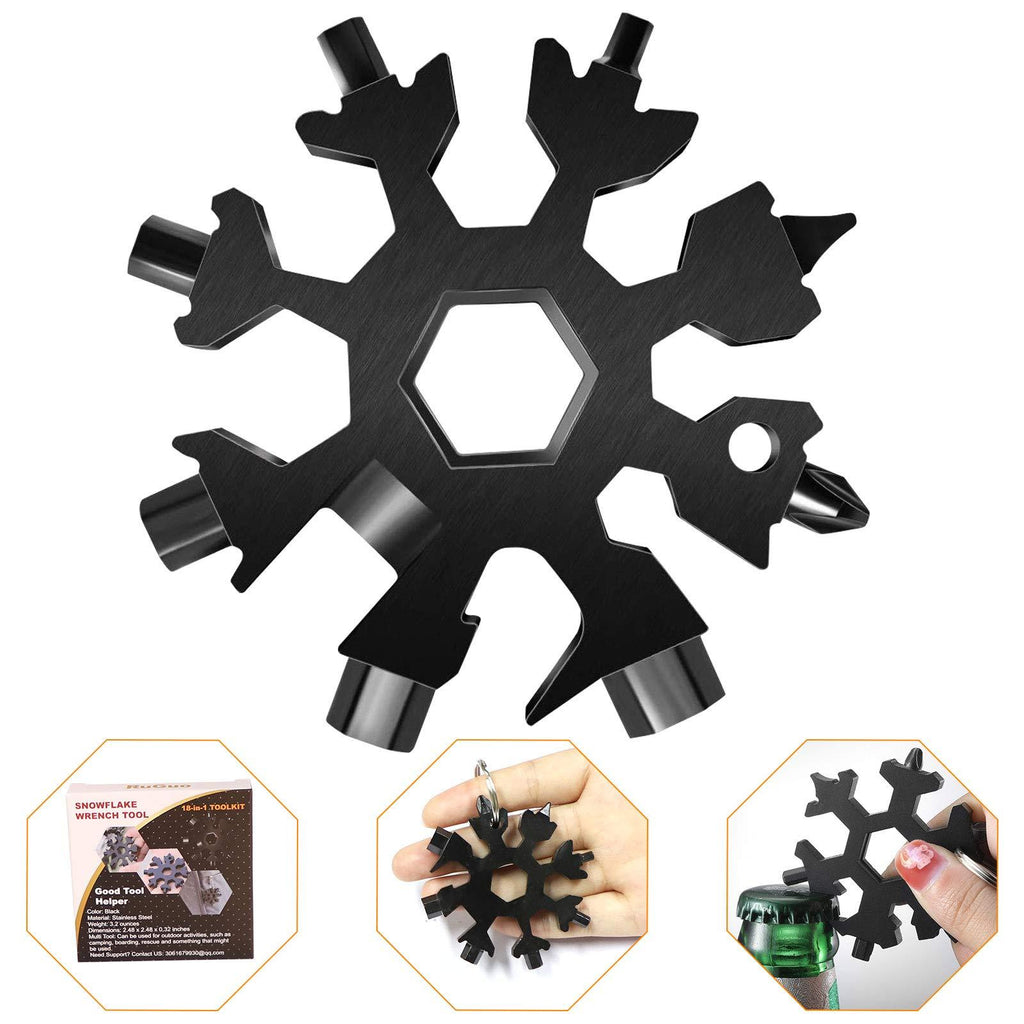 18-in-1 Snowflake Multi Tool, Portable Stainless Steel Snowflake Bottle Opener/Flat Phillips Screwdriver Kit/Wrench, Durable and Exquisite Christmas Gift (Standard, Stainless Steel) (Black) Black - BeesActive Australia