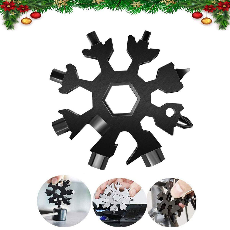 Snowflake Multitool, 1 Piece 18-in-1 Stainless Steel Snowflake Standard Multitool, Snowflake Wrench with Key Ring, Great for men Christmas Gift (1, Black) - BeesActive Australia