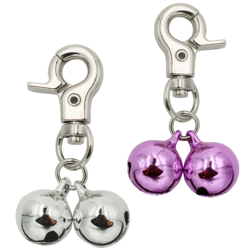 KITTAIL Bells for Dog Collars - 2 Pack Stainless Steel Bell Necklace for Dogs & Cat - Pet Pendant Accessories Training Collar Charm with Heavy Duty Snap Clips Silver & Pink - BeesActive Australia