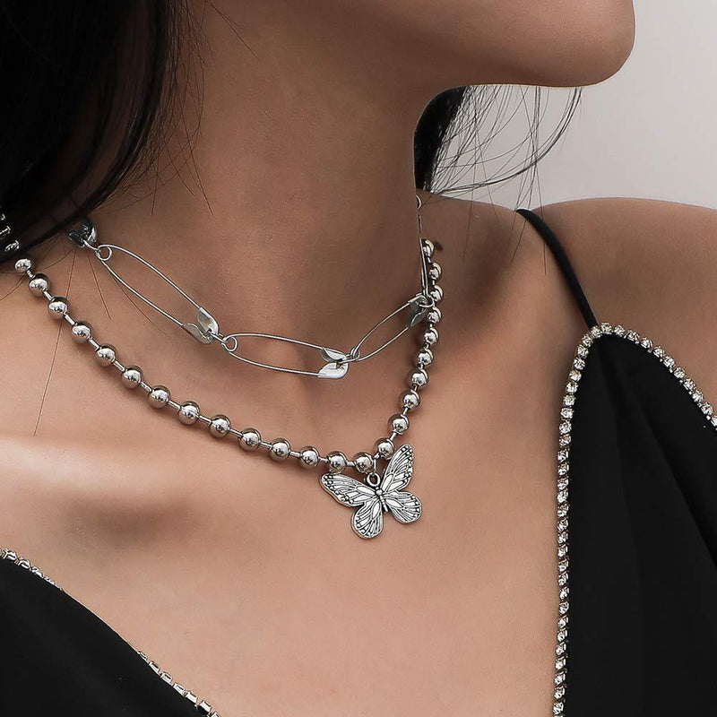 fxmimior Dainty Silver Chain Butterfly Layered Necklace Stackable Choker Necklace Minimalist Necklace Chain Jewelry for Women and Girls - BeesActive Australia